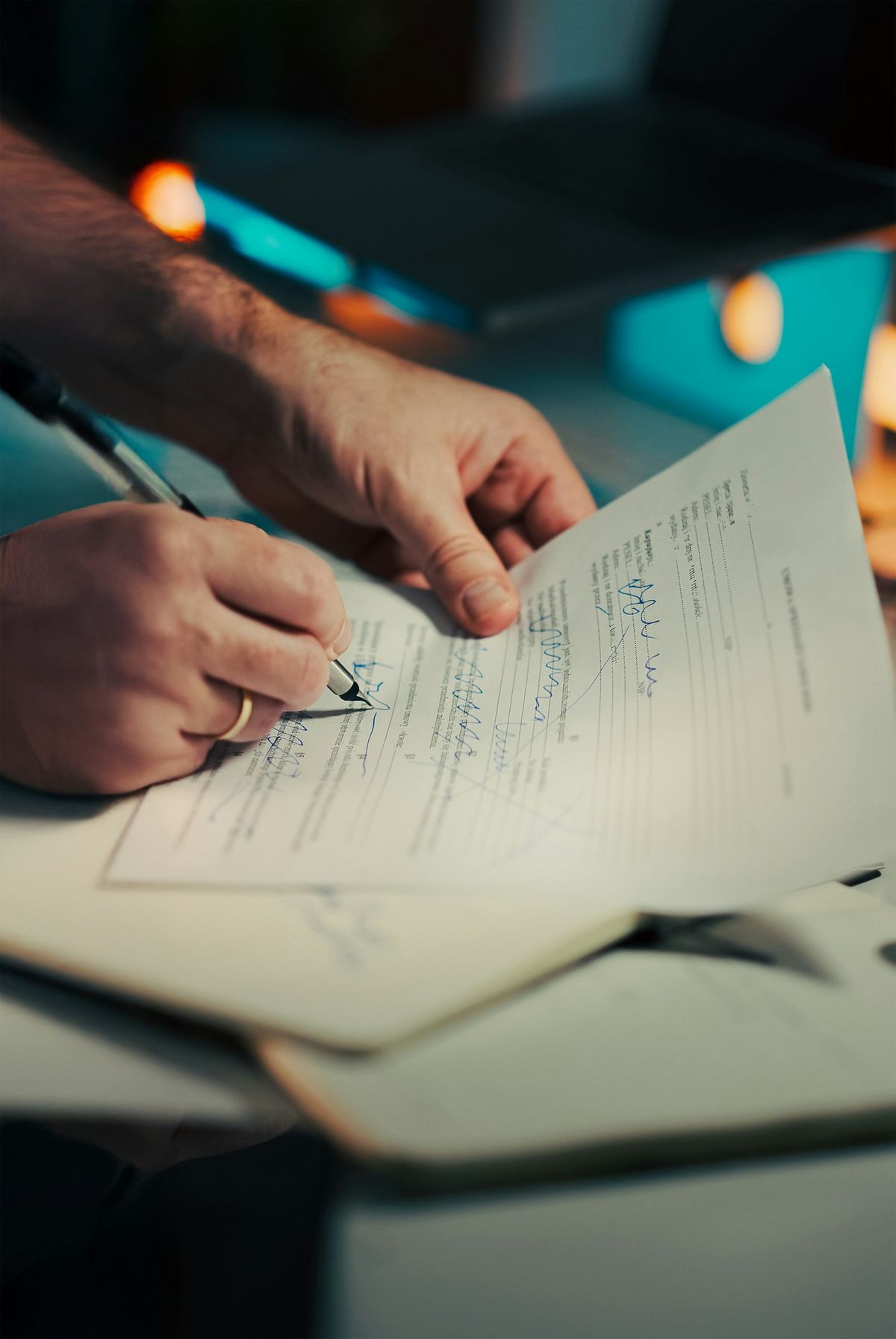 En person går gjennom og signerer et dokument
